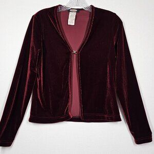 Vintage Y2k 90s Jordache Red Velvet Cropped Cardigan Shrug Medium Grunge Goth